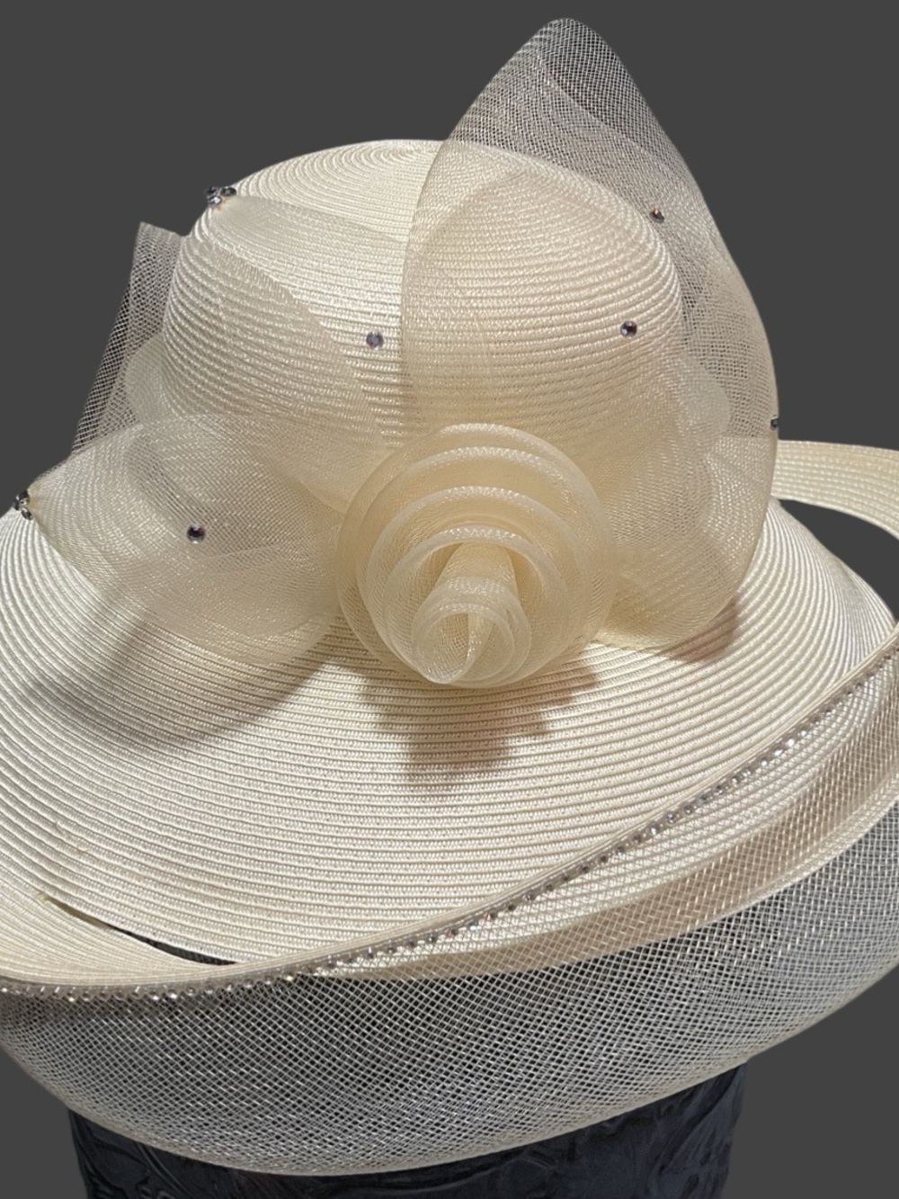 Ms Divines Elegant Cream Women's Wide-Brim Flower Fascinator Church Hat